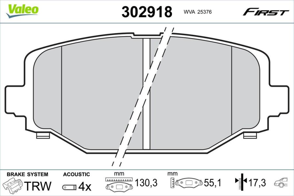 Jeu de 4 plaquettes de frein VALEO ref. 302918